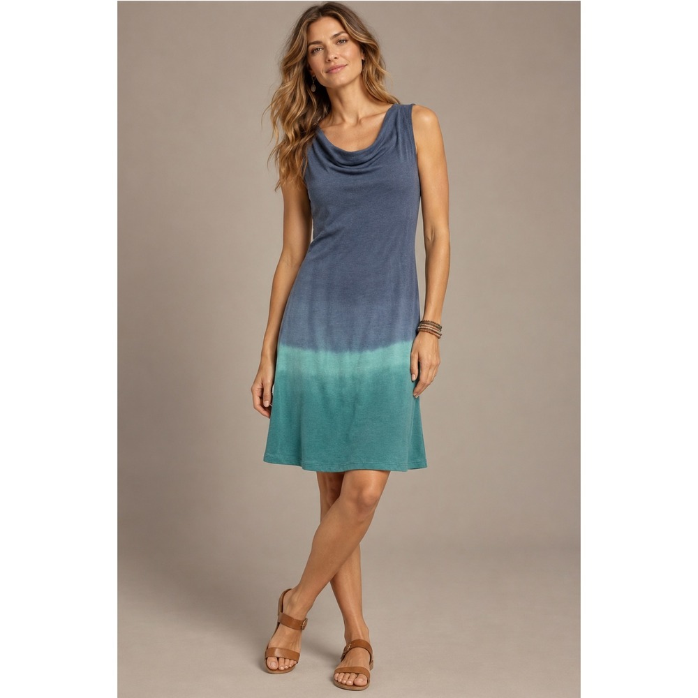 Royal Robbins Dress S Blue Green Ombre Cowl Neck Sleeveless Travel Boho Festival